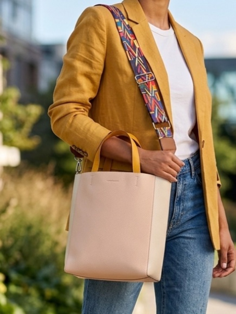 Love & Lore Colorblock Micro Heather Tote w/ Geometric Woven Strap